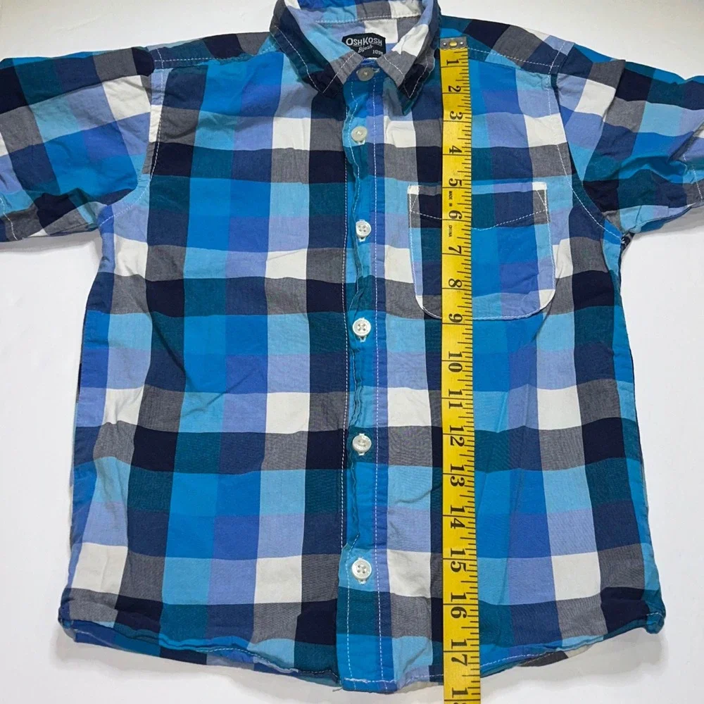 OshKosh Bgosh Kids Blue Plaid Short Sleeve Button Up Shirt‎ Size 5